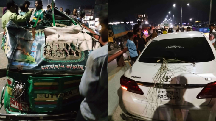 লিংক রোডে প্রাইভেট কারের ধাক্কায় অটোরিকশা উল্টে শিশু নিহত, অস্ত্রসহ আটক ২